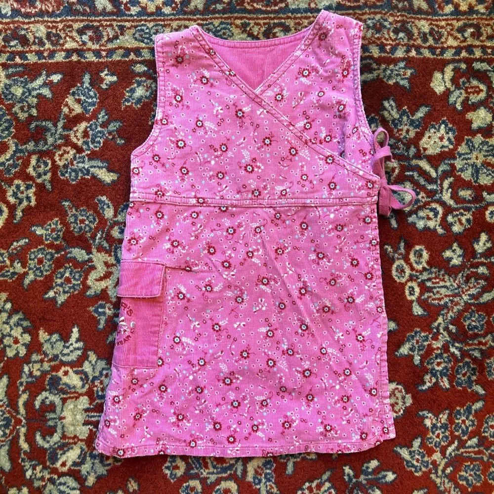 Vintage Carter's Pink Corduroy Wrap Dress with Pockets Girls 3T